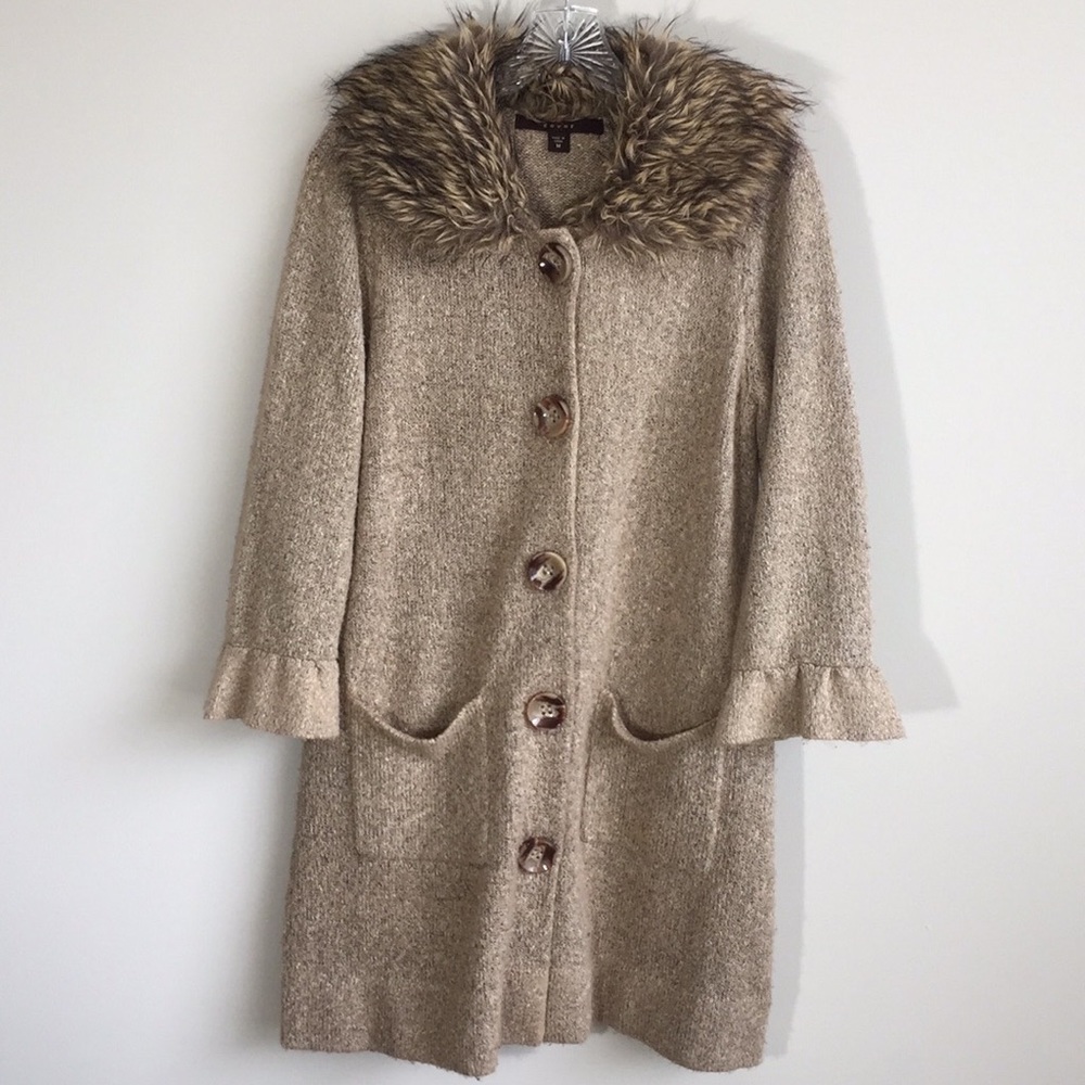 FAUX FUR BUTTON UP SWEATER